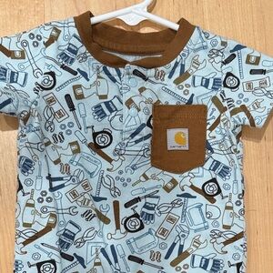 Carhartt Blue and Brown Graphic Baby Onesie